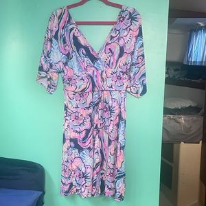 Lilly Pulitzer parigi midi dress boho bateau print size medium EUC